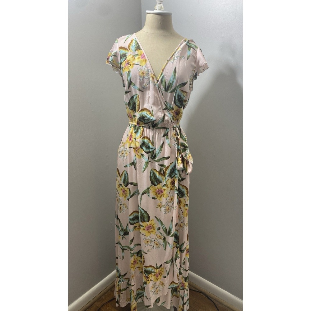 BOG Collective Maxi Wrap Dress Aloha Floral Soft Romantic Ruffle - Size Small